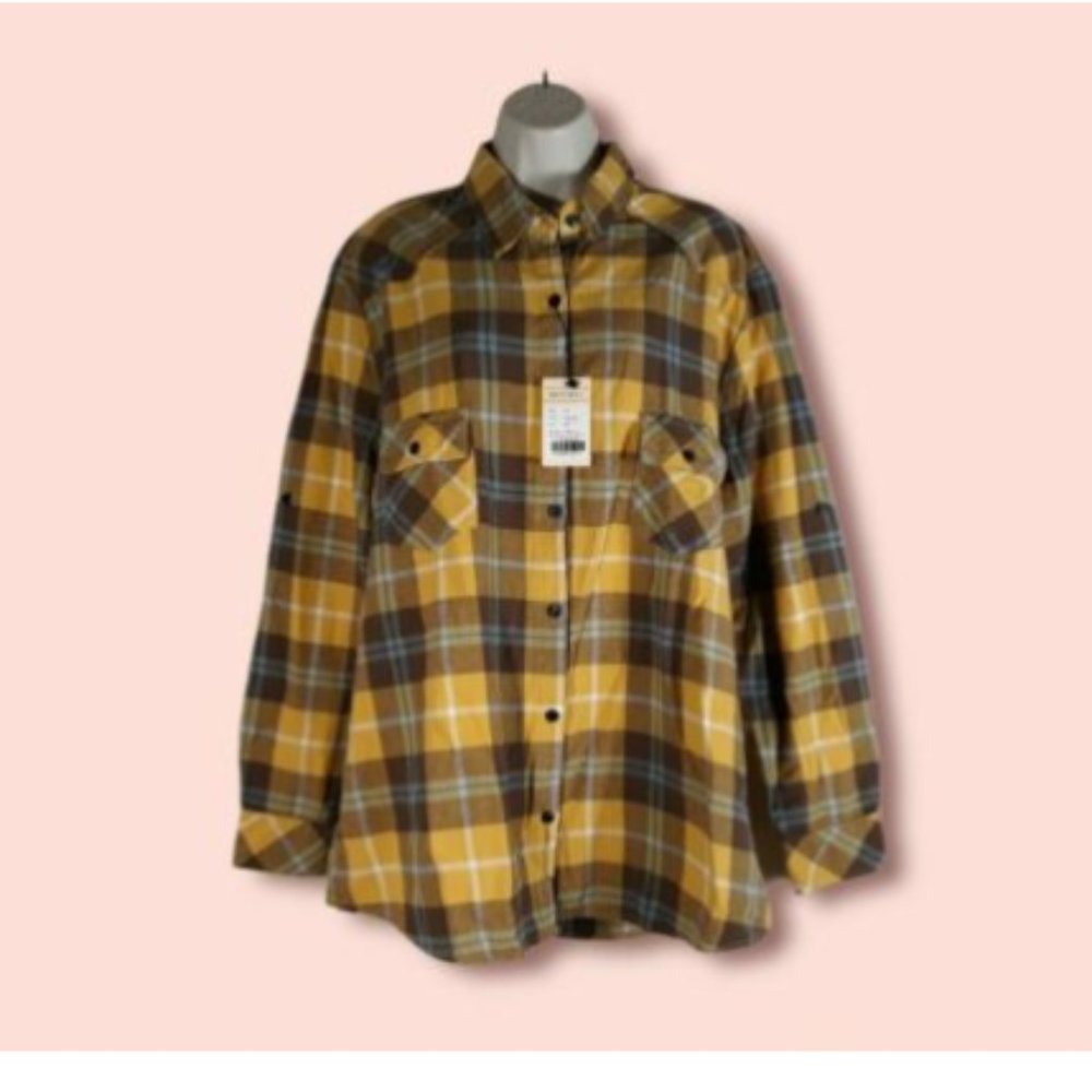 MATCHSTICK Argus Womens Plaid Shirt Flannel L/S Button Roll Sleeves/Sides XXL - Picture 3 of 8